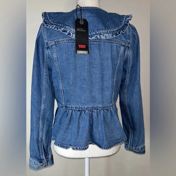 Levi's Women’s Prairie Denim Ruffle Trucker Jacket In Medium Wash Sz M NWT - Picture 6 of 12